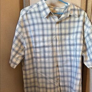 Puritan Men's Short-Sleeve Plaid Button-Down Shirt - Blue & White Large